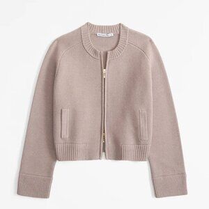 Abercrombie & Fitch Women's LuxeLoft Zip-Up Crew Cardigan Sand Small